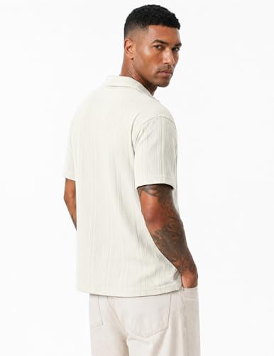 JMIERR Polo Shirts for Men Classic Fit Short Sleeve Loose Casual Soft Button Old Money Textured Cable Knit Shirt Quiet Luxury Clothes, XL, Beige