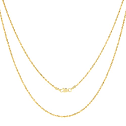 Nuragold 14k Real Yellow Gold Rope Chain Solid Diamond Cut Necklace - 1.5mm - 28"