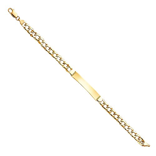 14k REAL Yellow Gold Men's Stamp Cuban Link ID Bracelet - 8"