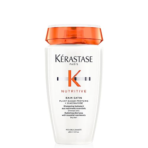 KÉRASTASE Nutritive Gentle Hydrating Shampoo for Dry Hair - Nourishing Protein Formula with Niacinamide, Moisturises, Softness and Restores Thickness and Shine, Bain Satin, 8.5 Fl Oz