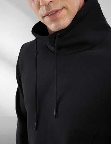 fit space Men's Tailored Relaxed Fit Sweatshirts & Full Zip Hoodie Turtleneck Athleisure Pullover with Zipper Pockets (Black Pullvoer,Large)