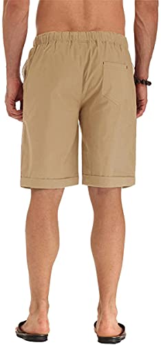 Sailwind Men’s Linen Shorts Casual Drawstring Summer Beach Shorts US Large Khaki