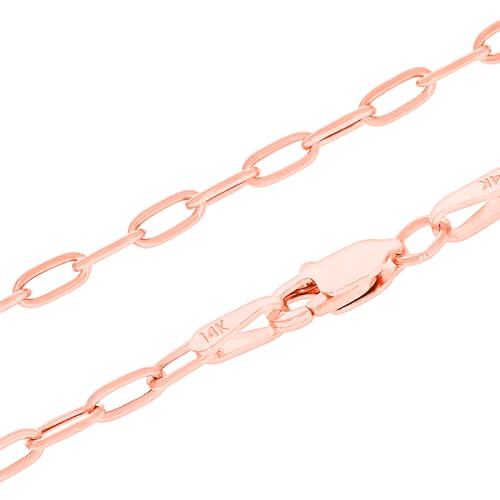 Nuragold 14k Real Rose Gold Paperclip 2mm Elongated Cable Link Necklace (16"-24") Dainty Italian Jewelry for Men & Women - 16"