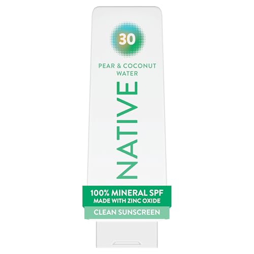 Native Mineral Sunscreen Lotion SPF 30, Pear & Coconut Water Scent, with 100% Mineral Zinc Oxide for Face & Body, Hawaii Compliant, Vegan, No White Cast - 7 oz