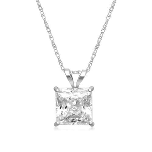 Jewelili 10K White Gold Cubic Zirconia Pendant Necklace for Women