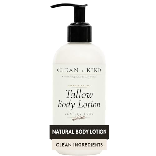 Clean + Kind Vanilla Tallow Body Lotion, Non-Toxic for Dry Skin 8 oz