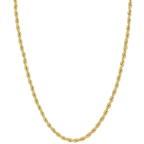 WORLYBEL Solid 14K Yellow Gold 1.6mm Rope Chain Necklace for Men and Women, Lobster Claw Clasp, Jewelry Gift, 22 inch