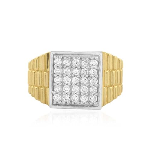 WJD Exclusives 10K Solid Yellow Gold CZ Pave Square Men's Jubilee Ring
