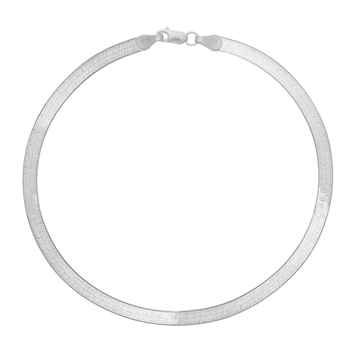Floreo 14k White Gold 3mm Solid Herringbone Chain Bracelet, 7 Inch
