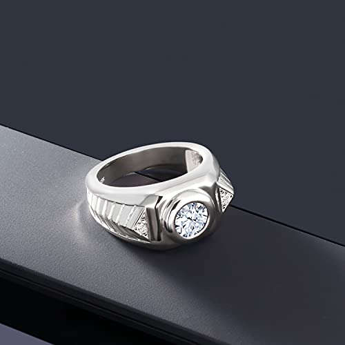 Gem Stone King 8MM Round Gemstone Birthstone Ring For Men | 925 Sterling Silver | Round 8MM | Available in Size 7, 8, 9, 10, 11, 12, 13 | White Zirconia | Size 7