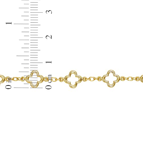 Floreo 14k Yellow Gold 7mm Clover Outline Link Charm Bracelet, 7 Inch