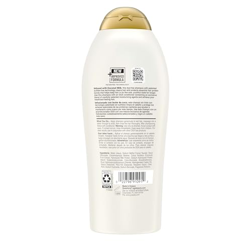 OGX Nourishing + Coconut Milk Shampoo, Hydrating & Restoring Shampoo Moisturizes for Soft Hair After the First Use, Paraben-Free, Sulfate-Free Surfactants, 25.4 fl. oz