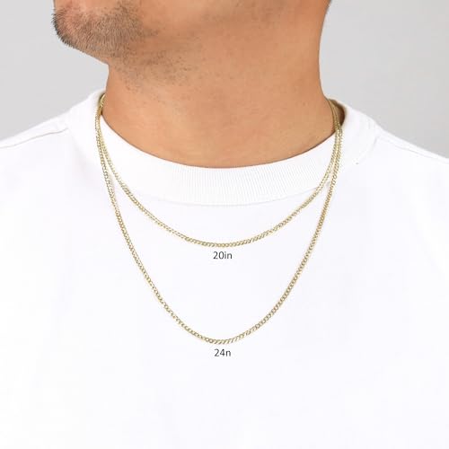 Nuragold 10K Real Yellow Gold Cuban Curb Solid Italian Link Chain Necklace - 22",2.5mm