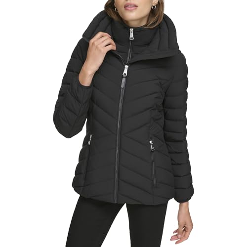 DKNY Women's Hooded Puffer Jacket, Black