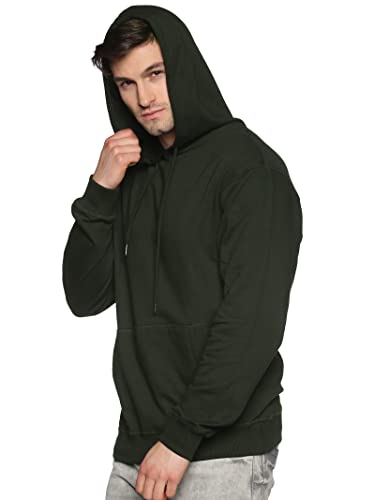 Klizzer Luxury Men's 100% Cotton Pullover Hoodie, Fleece Heavyweight Hooded Sweatshirt With Front Pocket (Forest Green, L)