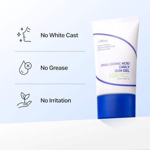 ISNTREE Hyaluronic Acid Daily Sun Gel SPF 30 | Korean Face Sunscreen with Hyaluronic Acid | Lightweight, Moisturizing Daily Sunscreen, No White Cast, 1.69 fl oz