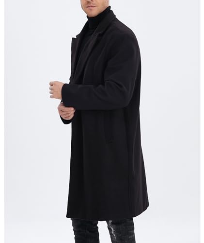 SOMTHRON Men's Casual Trench Coat Mid Long Single Breasted Slim Fit Peacoat Notched Lapel Winter Business Overcoat BL-XL