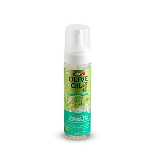 Olive Oil Max Moisture Super Soft Style Curl Defining Mousse infused with Rice Water & Electrolytes for Supercharged Hydration & Growth (7.0 oz)