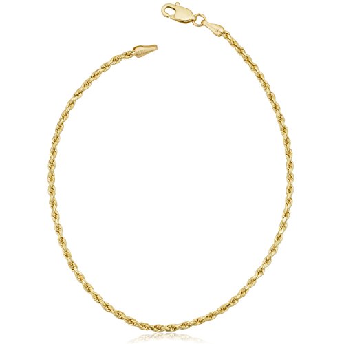 Kooljewelry 14k Yellow Gold Solid 1.7 mm Rope Chain Bracelet (7.5 inch)