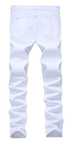 FREDD MARSHALL Men's White Skinny Slim Fit Ripped Distressed Destroyed Stretch Jeans Pants,White,38W