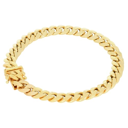 Nuragold 14k Real Yellow Gold Miami Cuban Lightweight Link 7.7mm Chain Bracelet (7"-9") Italian Jewelry for Men & Women - 7"