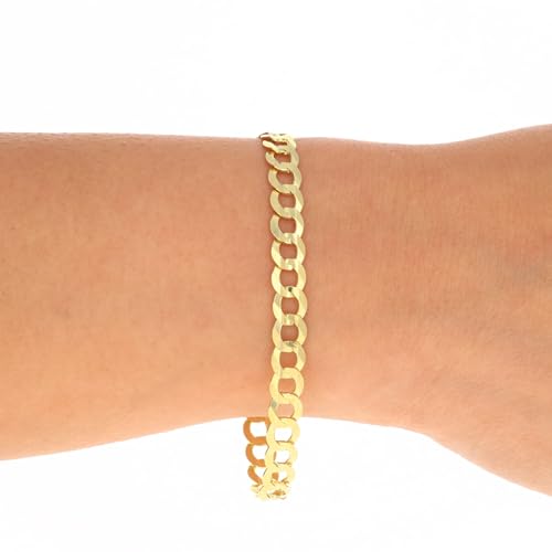 Nuragold 14K Real Yellow Gold Cuban Curb Solid Italian Link Chain Bracelet - 8",6mm