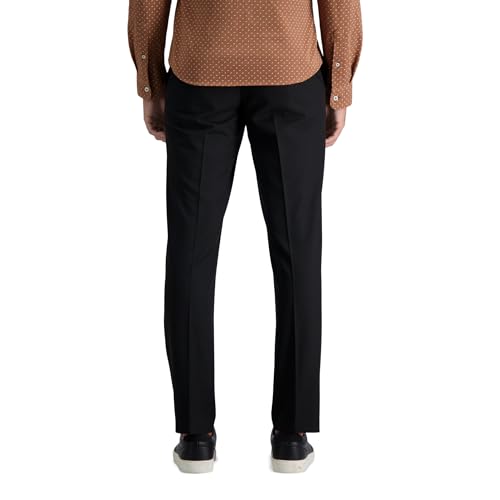 Haggar J.M Men's Stretch Superflex Waist Slim Fit Flat Front Dress Pant, Black, 30Wx30L