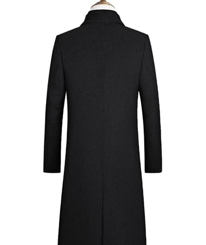 xxxiticat Men's Winter Trench Coat Long Sleeve Notch Lapel Single Breasted Quilted Cotton Long Overcoat Jacket Wool Pea Coat(BL,3XL)