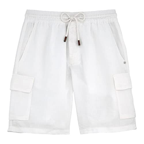 Vilebrequin Men Linen Bermuda Shorts Cargo Pockets, 6XL, White