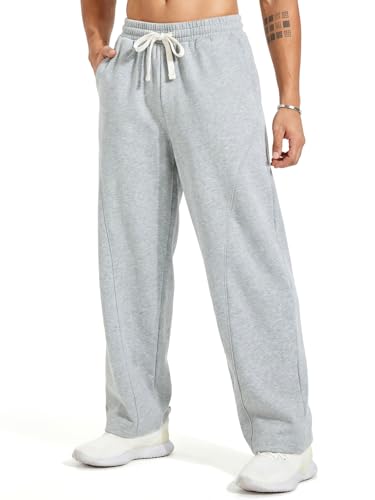 ZUY Men's Baggy Fleece Sweatpants Cotton Lounge Open Bottom Athletic Pants Straight Leg Drawstring with Pockets Light Grey M