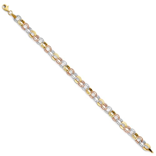 14k Tri Color Gold Fancy Link Bracelet - 7.5"