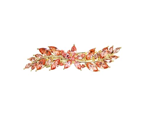 Faship Gorgeous Coral Rhinestone Crystal Small Floral Hair Barrette Clip