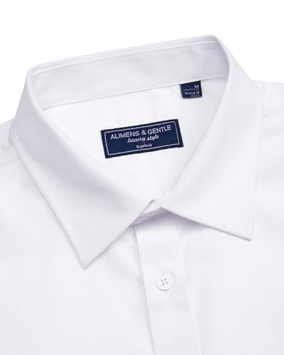 Alimens & Gentle Mens Dress Shirts Short Sleeve Wrinkle Free White Button Down Shirt Summer Wedding Shirts with Pocket