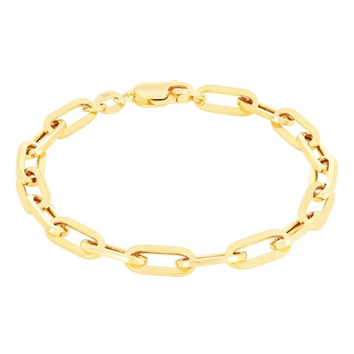 Nuragold 14k Real Yellow Gold Paperclip Chain Cable Link Italian Bracelet - 3mm,7"