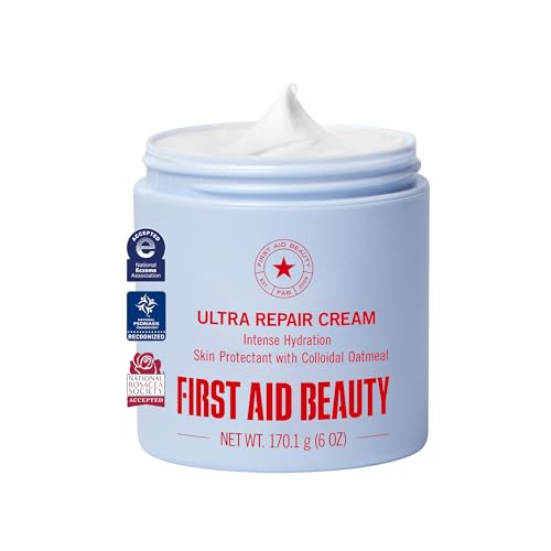 First Aid Beauty Ultra Repair Cream, Intense Hydration - Clinically Tested Face & Body Moisturizer with Colloidal Oatmeal - Supports Eczema & Dry Skin Barrier Repair - Fragrance Free - 6 oz