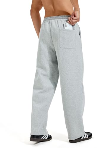 ZUY Men's Baggy Fleece Sweatpants Cotton Lounge Open Bottom Athletic Pants Straight Leg Drawstring with Pockets Light Grey M