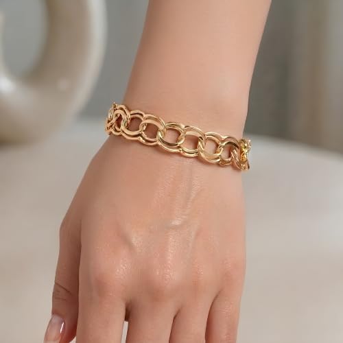 Floreo 14k Yellow Gold 10mm Solid Large Double Chino Link Charm Bracelet, 7 Inch or 8 Inch