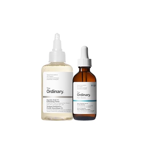The Ordinary Hair and Scalp Collection, Haircare Set, Glycolic Acid 7% Exfoliating Toner and Multi-Peptide Serum for Hair Density