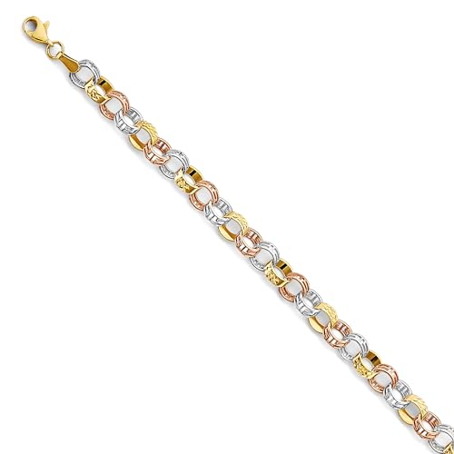 14k Tri Color Gold Fancy Link Bracelet - 7.5"