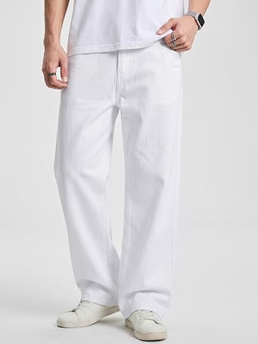 JMIERR Mens Denim Baggy Jeans Relaxed Fit Work Pants for Men Outdoor Casual Quiet Luxury Pants, L, White