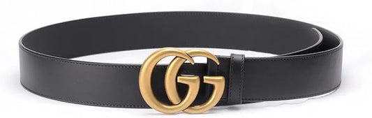 Gucci Men's Black Leather with Double G Buckle (Regular - 1.5 inches wide, 100 cm / 39.5 in)