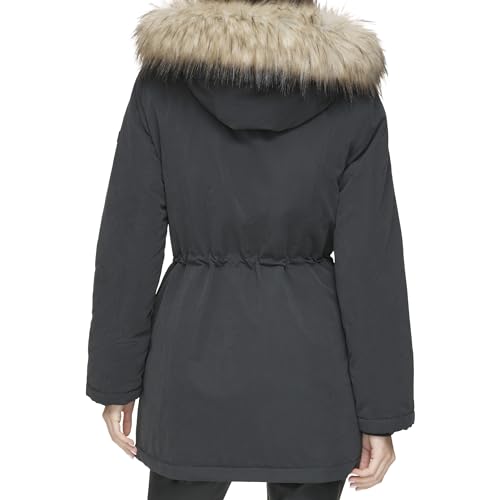 DKNY Women's Faux-Fur Trim Anorak Coat, Black