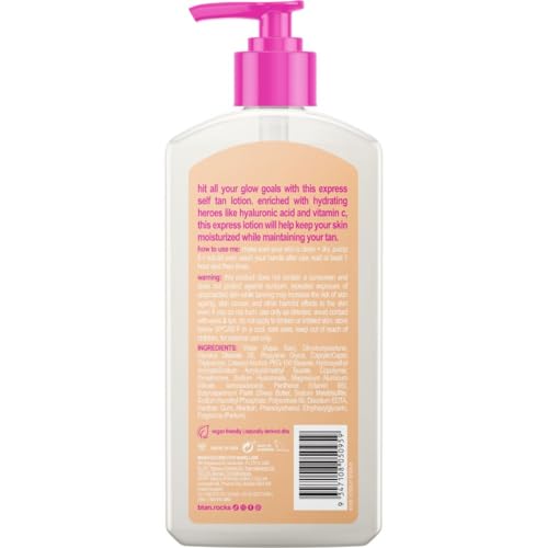 b.tan Dark Self Tanning Lotion | Glow Your Own Way 1 Hr Express Sunless Tanner - Daily Quick Suntan Cream, Best Natural Bronze, Ultra Hydrating, Face & Body, No Fake Tan Smell, Summer & Pool Essential