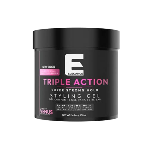 E Elegance Venus Fragrance Triple Action Hair Gel for Men And Women - Super Strong Hold, Extreme Volume, And Long Lasting Shine - Flake Free And Refreshing Fragrance - All Hair Types, 8.45 oz