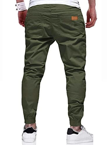 JMIERR Mens Casual Joggers Pants - Cotton Drawstring Chino Cargo Pants Hiking Outdoor Twill Track Jogging Sweatpants Travel Essentials Pants with Pockets for Men, M, B Green