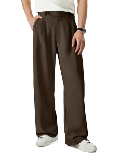 JMIERR Mens Baggy Casual Dress Pants Lightweight Pleated Old Money Wide Leg Pants Loose Relaxed Fit Trousers