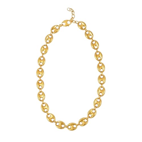 Floreo 14K Yellow Gold 12mm Puff Anchor Mariner Chain Necklace, Extendable 16", 17" and 18 inch
