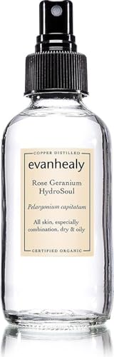 evanhealy Rose Geranium HydroSoul | Copper Distilled Hydrosol | Gentle, Astringent Organic Facial Tonic | Balancing Face Toner for Dry, Oily, Combination, Teen Skin