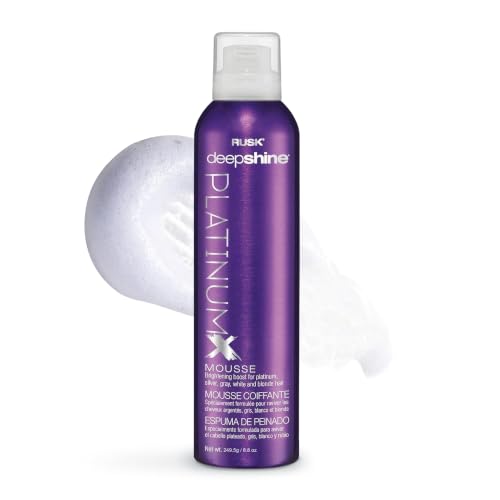RUSK Deepshine PlatinumX Mousse, Lightweight, Alcohol-Free, for Platinum, Blonde, Gray, and Silver Hair, Enhances Body and Volume While Restoring Haircolor, 8.8 oz