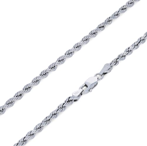 Nuragold 10k Real White Gold 3mm Rope Chain Diamond Cut Necklace (16"-30") - 20"